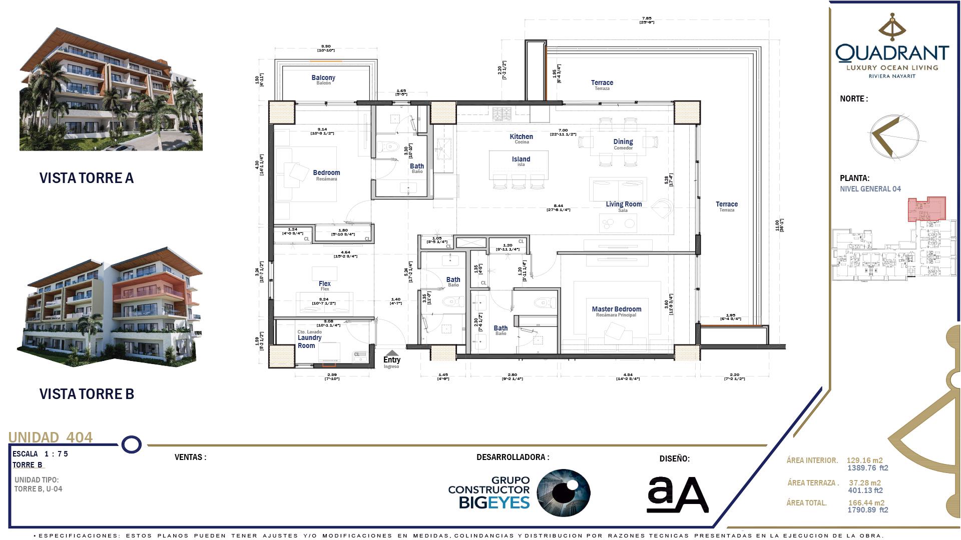 Distribución de la unidad 404-B de Quadrant Bucerías